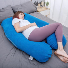 Load image into Gallery viewer, U Shaped Full Body Pregnancy Pillow with Velour Cover (Dark Blue) - Awesling