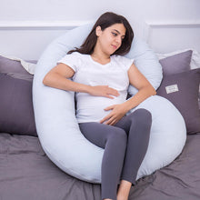 Load image into Gallery viewer, C Shaped Full Body Pregnancy Pillow with Velour Cover (Light Blue) - Awesling