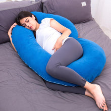 Load image into Gallery viewer, C Shaped Full Body Pregnancy Pillow with Velour Cover (Dark Blue) - Awesling