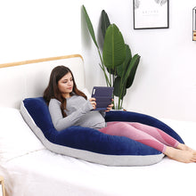 Load image into Gallery viewer, AWESLING U Shape Full Body Pregnancy Pillow with Jersey and Velvet Cover (Blue Grey)
