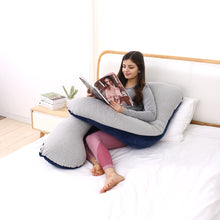 Load image into Gallery viewer, AWESLING U Shape Full Body Pregnancy Pillow with Jersey and Velvet Cover (Blue Grey)