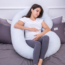 Load image into Gallery viewer, C Shaped Full Body Pregnancy Pillow with Velour Cover (Light Blue) - Awesling
