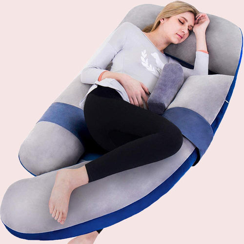 60 Inch Detachable Pregnancy Body Pillow with Velvet Cover (Grey Blue) - Awesling