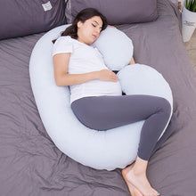 Load image into Gallery viewer, C Shaped Full Body Pregnancy Pillow with Velour Cover (Light Blue) - Awesling
