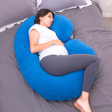 Load image into Gallery viewer, C Shaped Full Body Pregnancy Pillow with Velour Cover (Dark Blue) - Awesling
