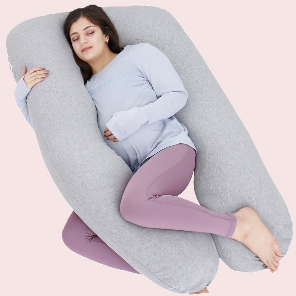 AWESLING U Shape Full Body Pregnancy Pillow with Jersey Cover (Light Grey)