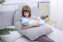Load image into Gallery viewer, U Shaped Full Body Pregnancy Pillow with Velour Cover (Grey) - Awesling
