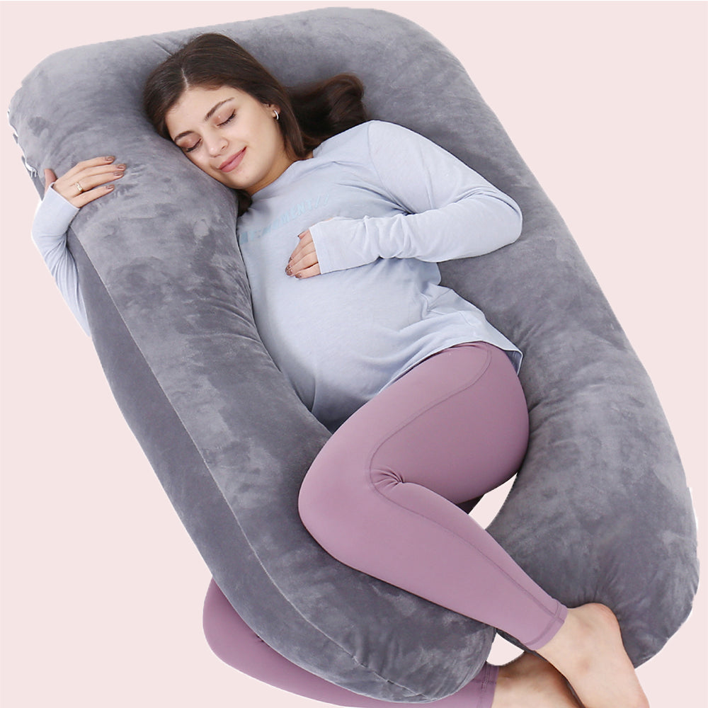 AWESLING U Shape Full Body Pregnancy Pillow with Velvet Cover (Grey)