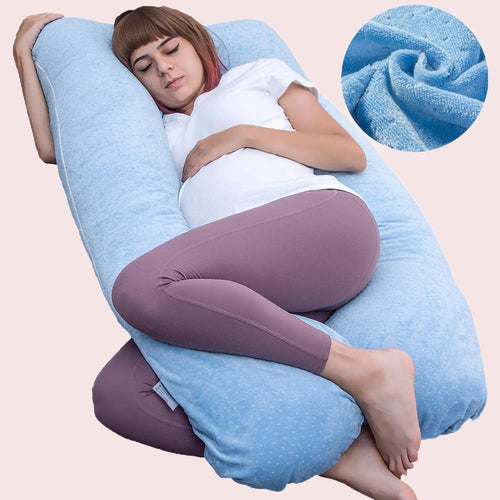 U Shaped Full Body Pregnancy Pillow with Velour Cover (Light Blue) - Awesling