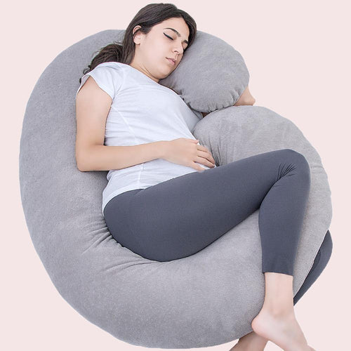 C Shaped Full Body Pregnancy Pillow with Velour Cover (Gray) - Awesling