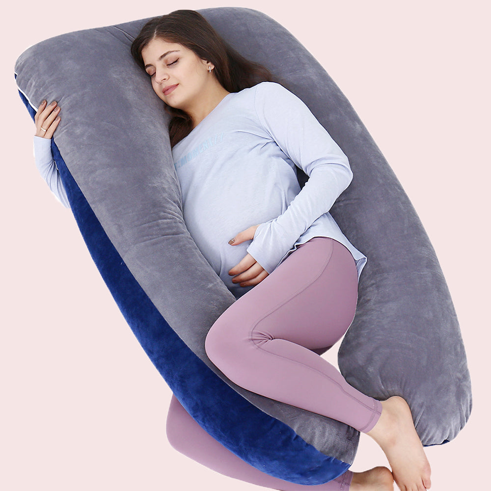 AWESLING U Shaped Full Body Pregnancy Pillow with Velvet Cover (Blue Grey)