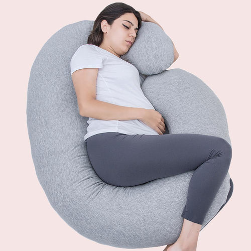 C Shaped Full Body Pregnancy Pillow with Jersey Cover (Gray) - Awesling