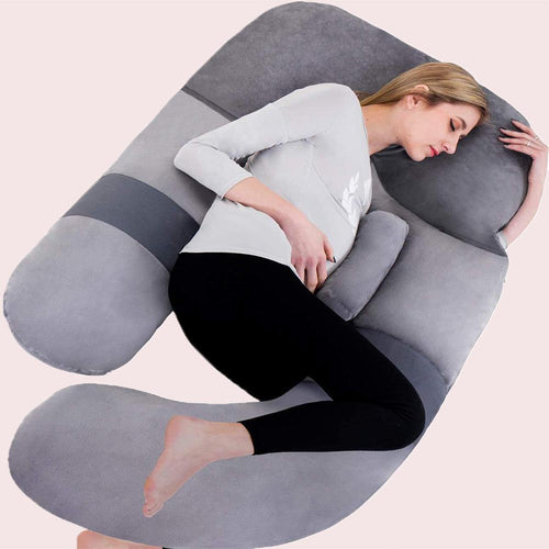 60 Inch Detachable Pregnancy Body Pillow with Velvet Cover (Grey) - Awesling
