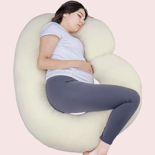 C Shaped Full Body Pregnancy Pillow with Velour Cover (Yellow) - Awesling