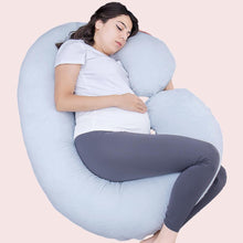 Load image into Gallery viewer, C Shaped Full Body Pregnancy Pillow with Velour Cover (Light Blue) - Awesling
