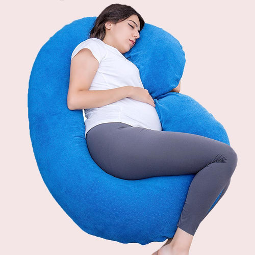 C Shaped Full Body Pregnancy Pillow with Velour Cover (Dark Blue) - Awesling