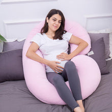 Load image into Gallery viewer, C Shaped Full Body Pregnancy Pillow with Velour Cover (Pink) - Awesling
