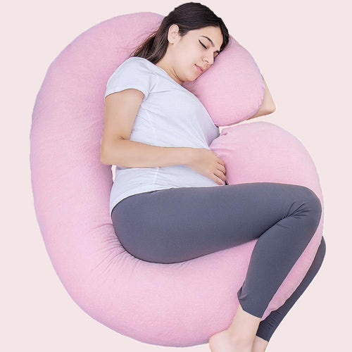 C Shaped Full Body Pregnancy Pillow with Velour Cover (Pink) - Awesling