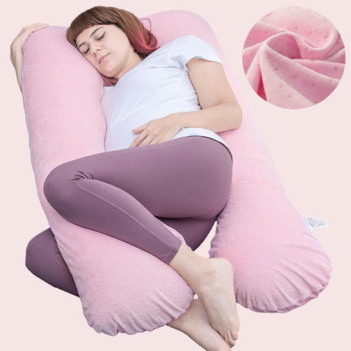 U Shaped Full Body Pregnancy Pillow with Velour Cover (Pink) - Awesling