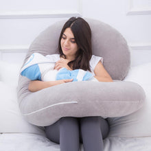 Load image into Gallery viewer, C Shaped Full Body Pregnancy Pillow with Velour Cover (Gray) - Awesling
