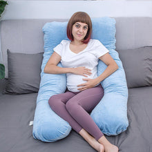 Load image into Gallery viewer, U Shaped Full Body Pregnancy Pillow with Velour Cover (Light Blue) - Awesling
