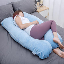 Load image into Gallery viewer, U Shaped Full Body Pregnancy Pillow with Velour Cover (Light Blue) - Awesling
