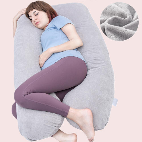 U Shaped Full Body Pregnancy Pillow with Velour Cover (Grey) - Awesling
