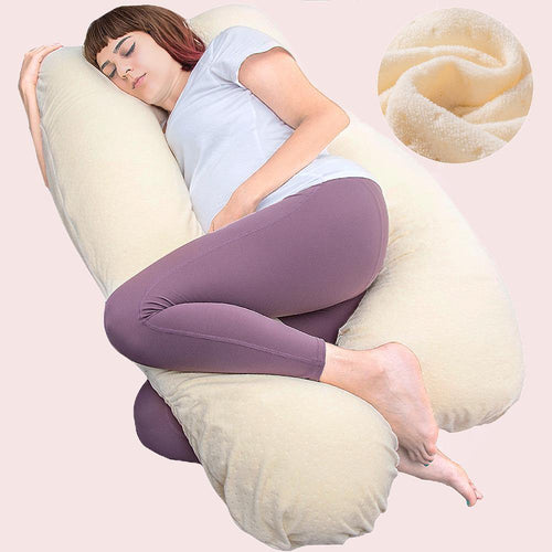 U Shaped Full Body Pregnancy Pillow with Velour Cover (Yellow) - Awesling