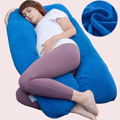 U Shaped Full Body Pregnancy Pillow with Velour Cover (Dark Blue) - Awesling