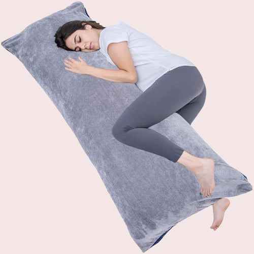 Full Size Body Pillow for Side Sleepers with Velvet Cover, 21x54 Inches (Blue Grey) - Awesling